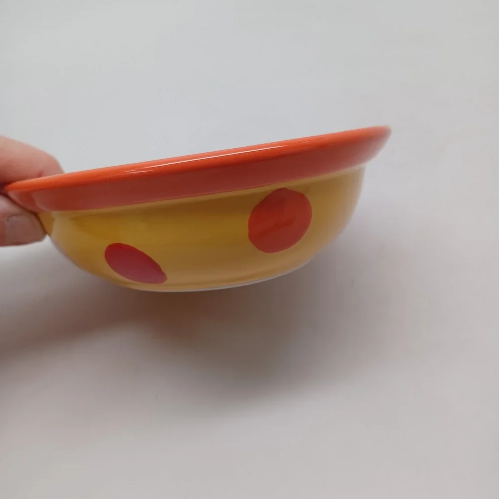 Castlemere Ceramic Pet Bowl Orange Green Polka Dot Cat Oval Dish Dishwasher Safe